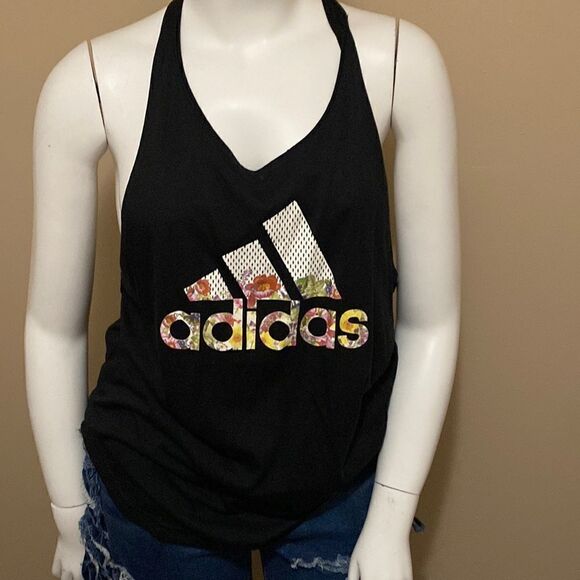 NWT Adidas Floral Ess Black Tank - Size 2XL - Picture 1 of 8